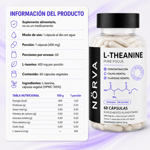 NÖRVA® Pure Focus | L-Teanina 400 mg para calma enfocada